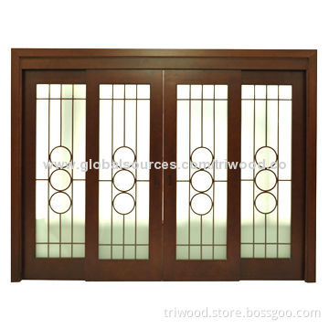 Sliding Door with Solid Wood Frame and Environment-friendly Stain or Clear Lacquer